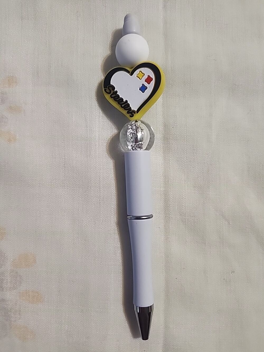 Bead Pen Steelers White Heart Grey Pen